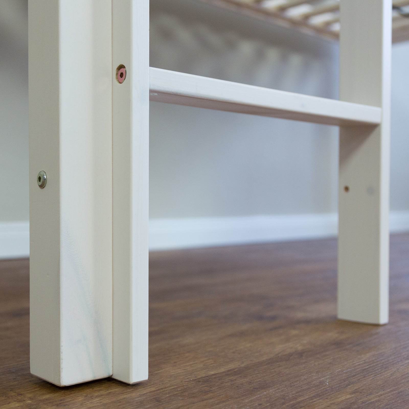 Hochbett mit Lattenrost 90x200 Kinderbett Tunnel Vorhang blau Kiefer Weiss - Palo24