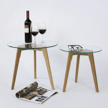 Table d'appoint table basse ronde en verre lot de 2 table de salon