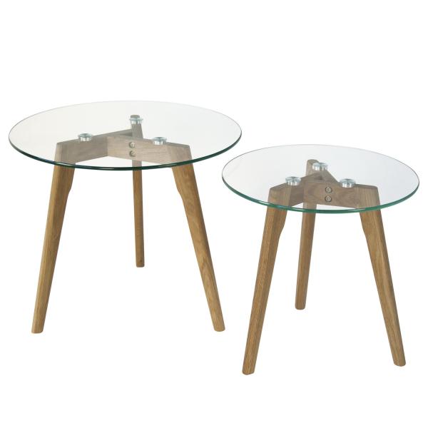 Table d'appoint table basse ronde en verre lot de 2 table de salon