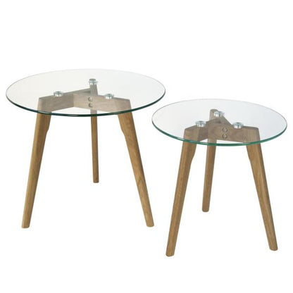 Table d'appoint table basse ronde en verre lot de 2 table de salon