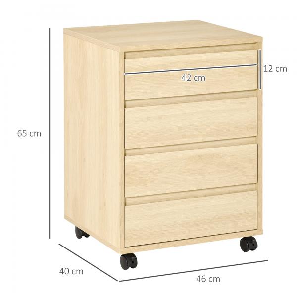 Aktenschrank Rollcontainer Natur 46 cm x 40 cm x 65 cm