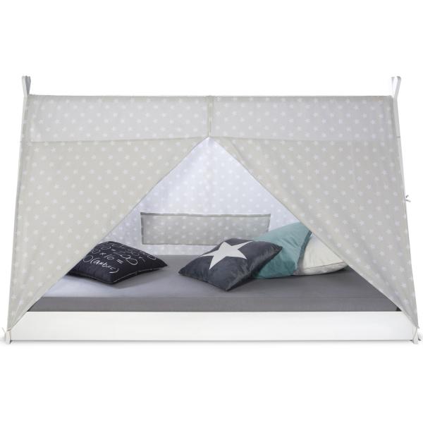 Kinderbett TIPI 90x200 Jugendbett weiss grau Holzbett Kinderzimmer Stoff