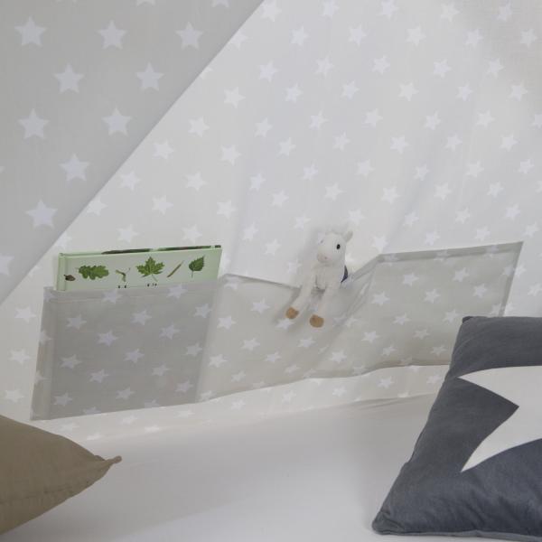 Kinderbett TIPI 90x200 Jugendbett weiss grau Holzbett Kinderzimmer Stoff