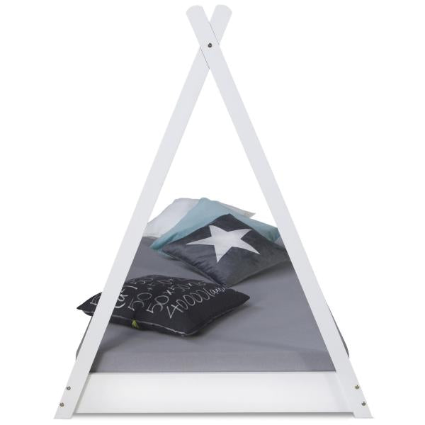 Kinderbett TIPI 90x200 Jugendbett weiss grau Holzbett Kinderzimmer Stoff