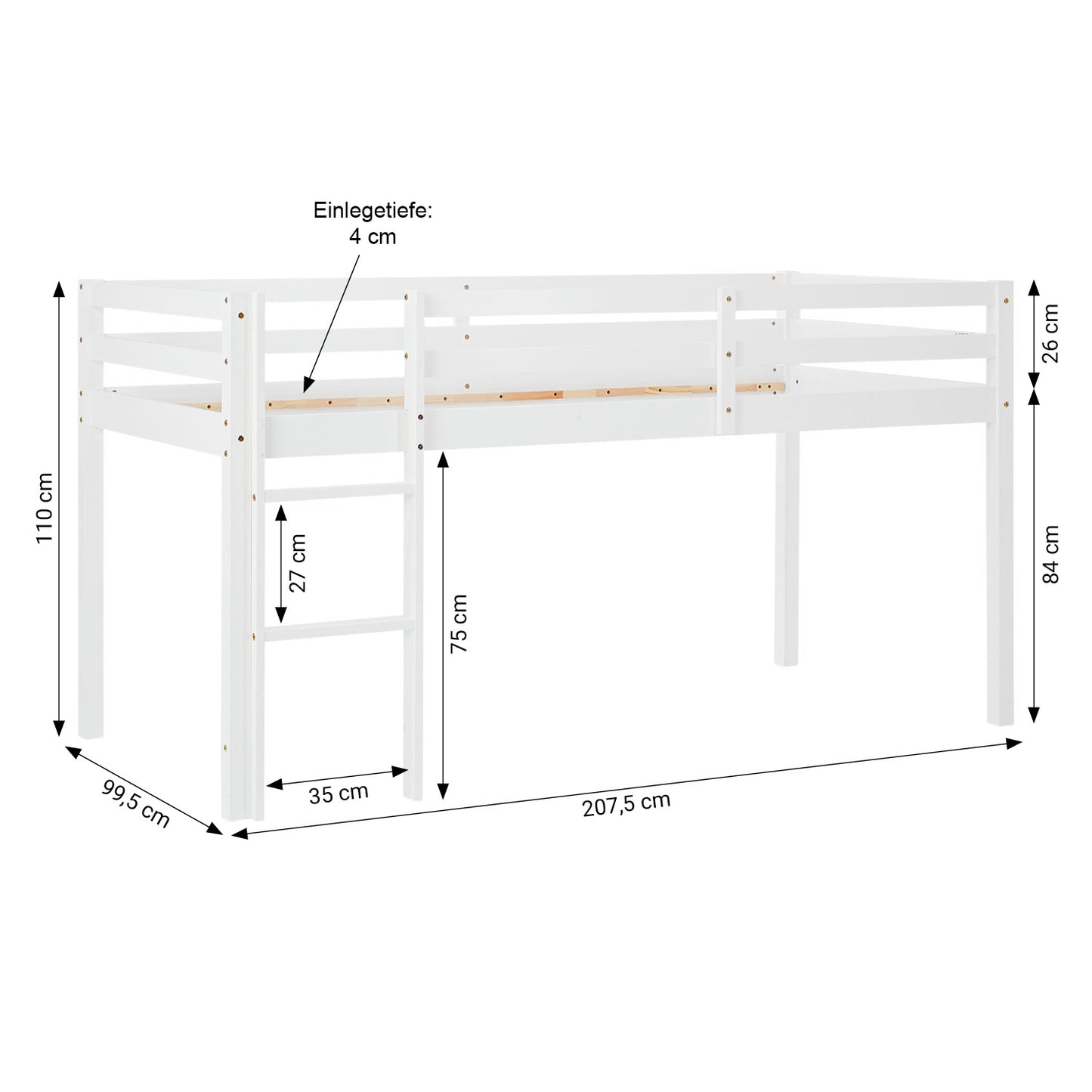 Lit mezzanine lit ludique lit enfant échelle pin blanc 90x200 lit jeunesse massif
