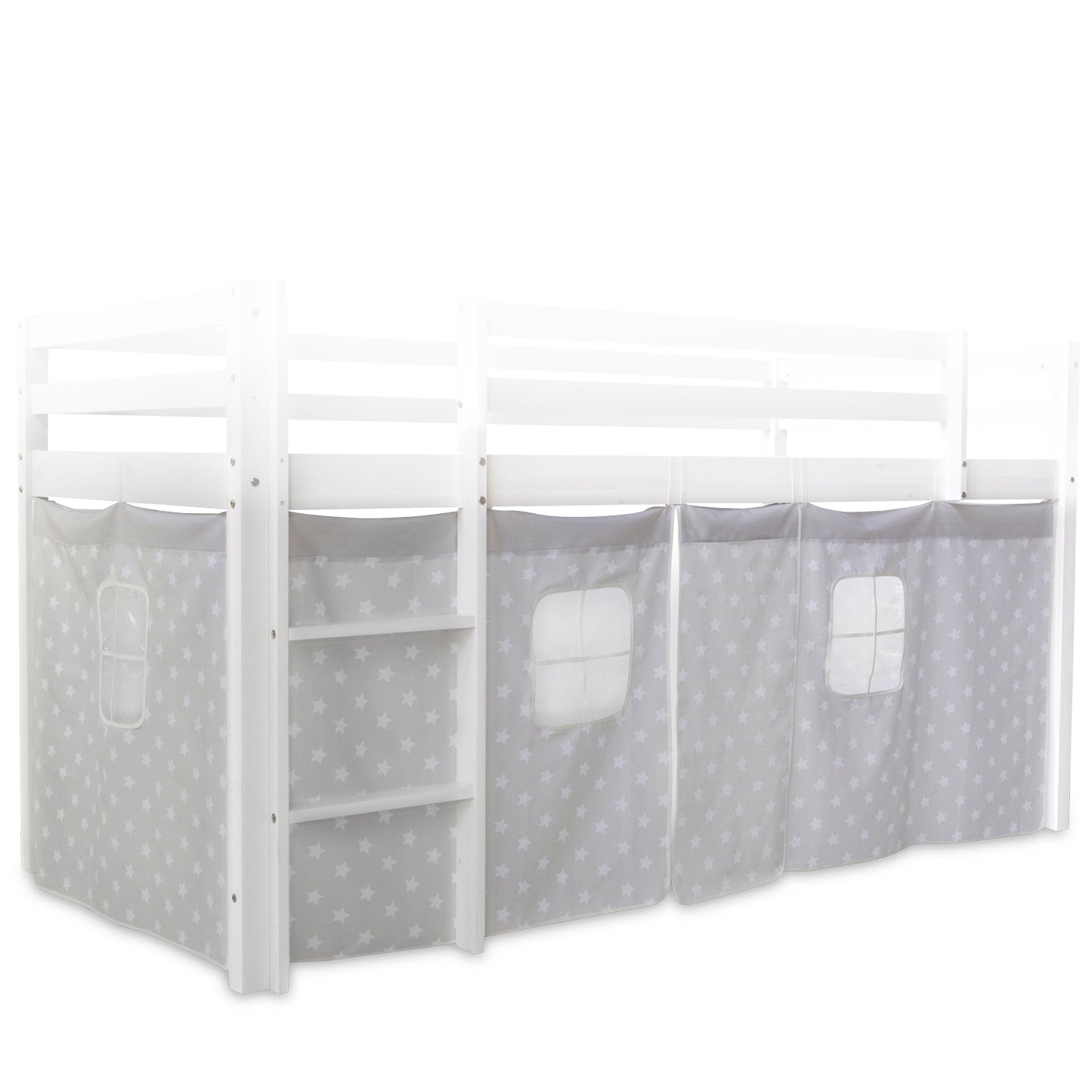 Bettumrandung Bettvorhang für Hochbett Vorhang Stoff Baumwolle Grau Sterne