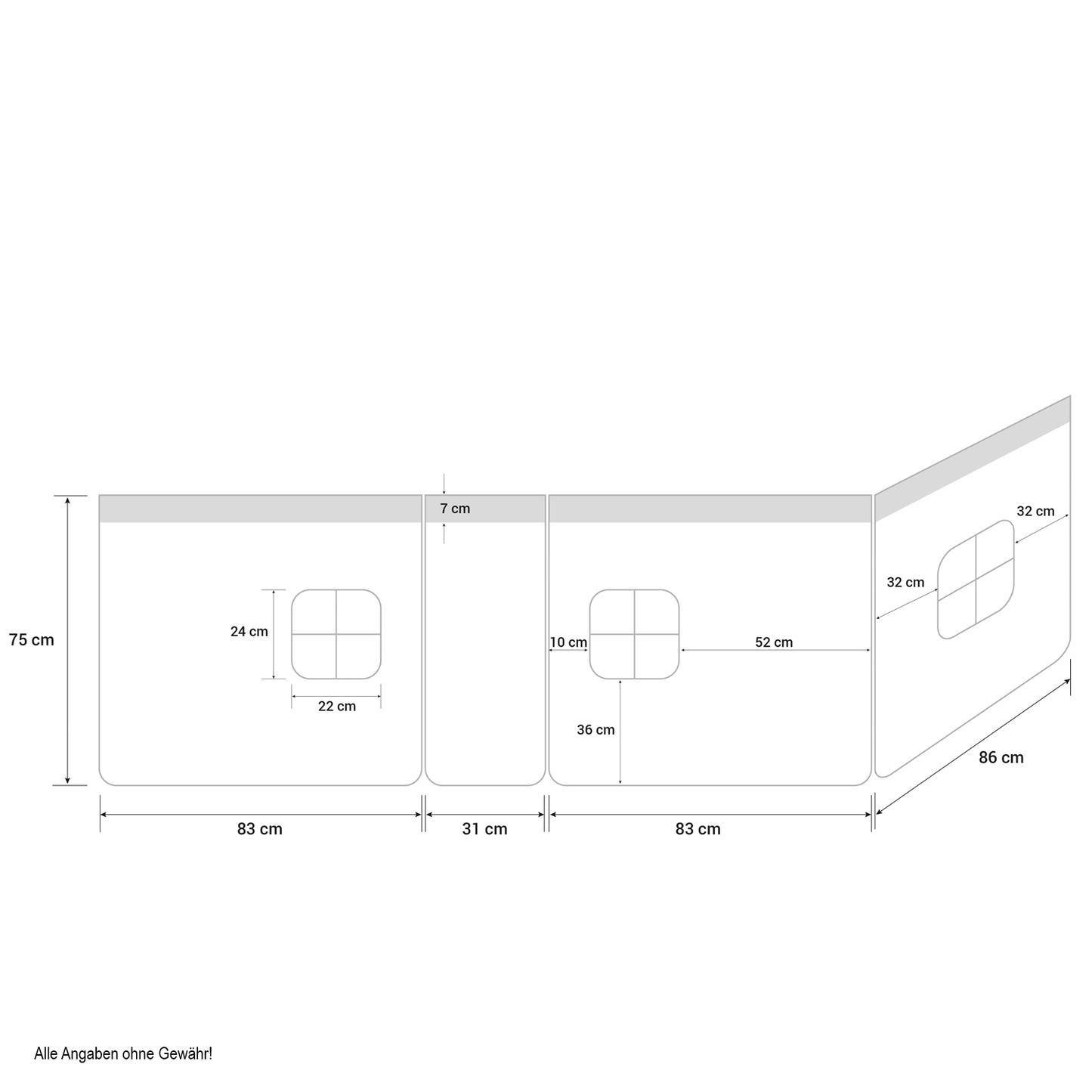 Bettumrandung Bettvorhang für Hochbett Vorhang Stoff Baumwolle Grau Sterne