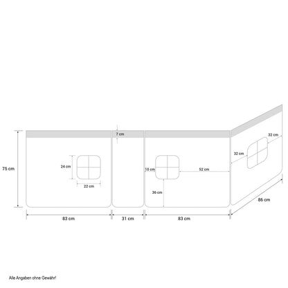 Bettumrandung Bettvorhang für Hochbett Vorhang Stoff Baumwolle Grau Sterne
