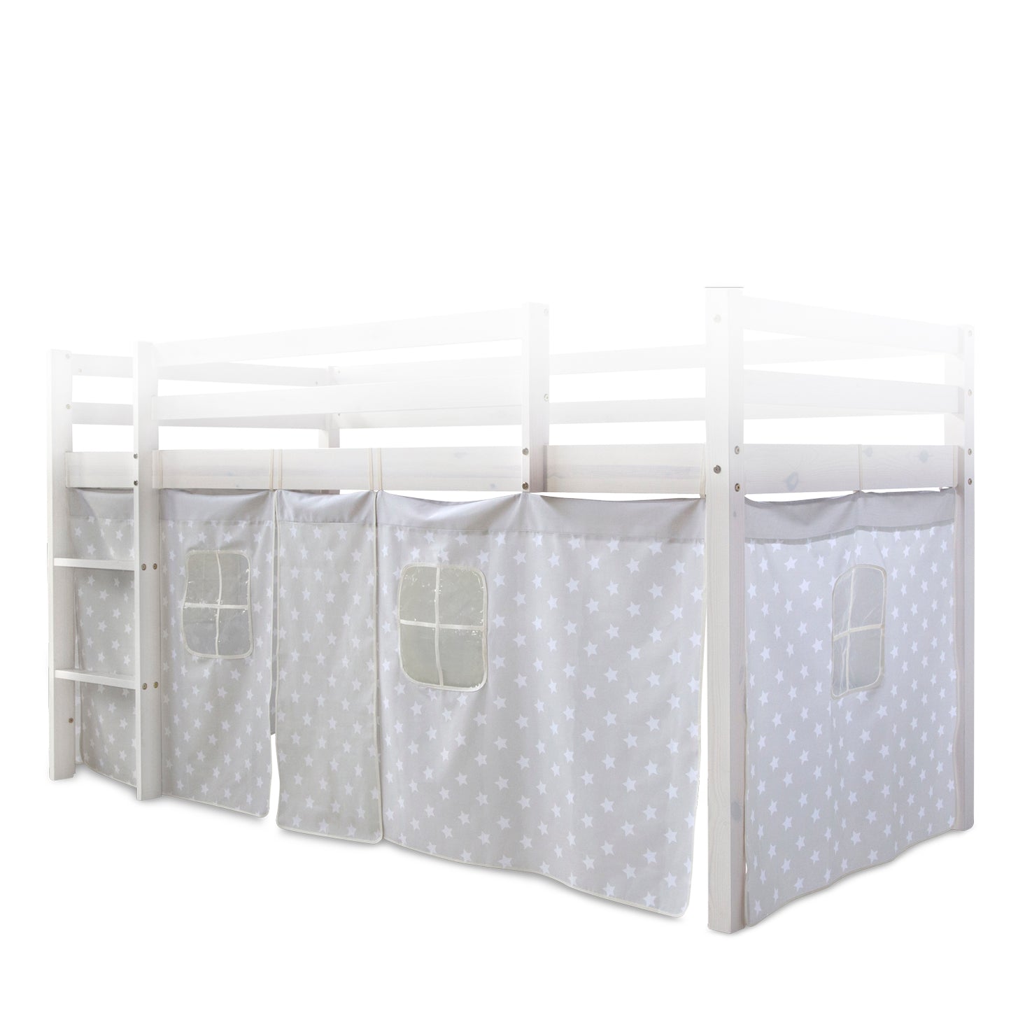 Bettumrandung Bettvorhang für Hochbett Vorhang Stoff Baumwolle Grau Sterne