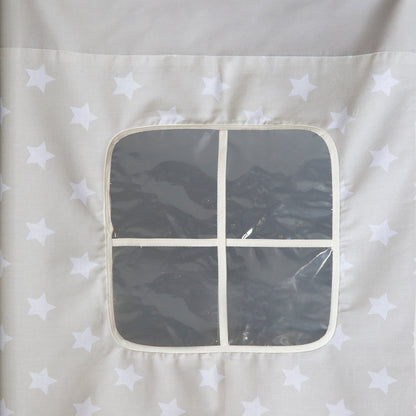 Hochbett Kinder 90x200 cm Weiss mit Vorhang Sterne | Rutsche | ohne Lattenrost