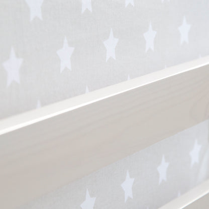 Hochbett Kinder 90x200 cm Weiss mit Vorhang Sterne | Rutsche | ohne Lattenrost