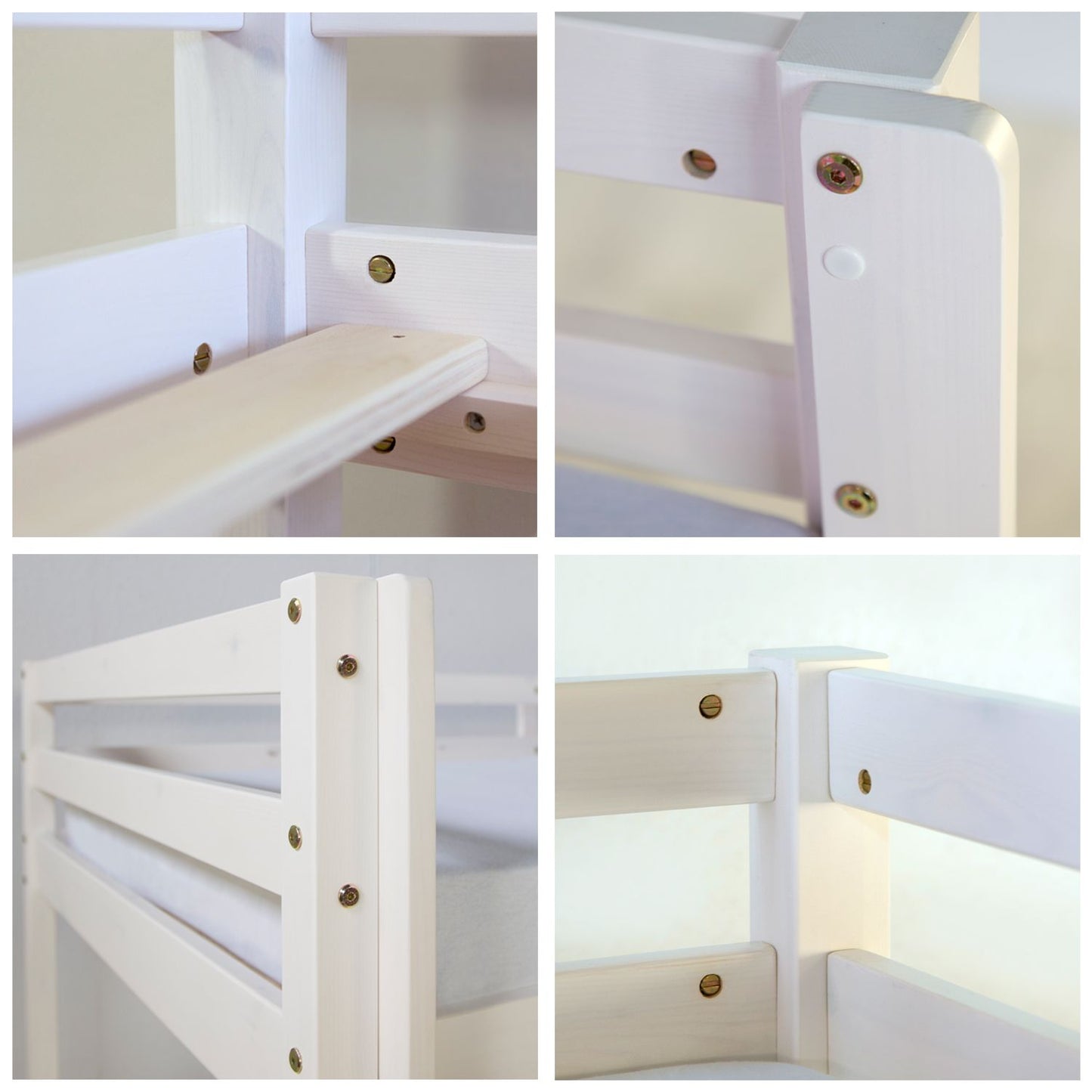 Hochbett Kinder 90x200 cm Weiss mit Vorhang in Blau | Tunnel | Turm | Rutsche | ohne Lattenrost