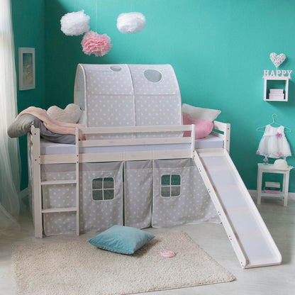 Hochbett mit Lattenrost 90x200 Rutsche Stockbett Weiss Kinderbett grau - Palo24