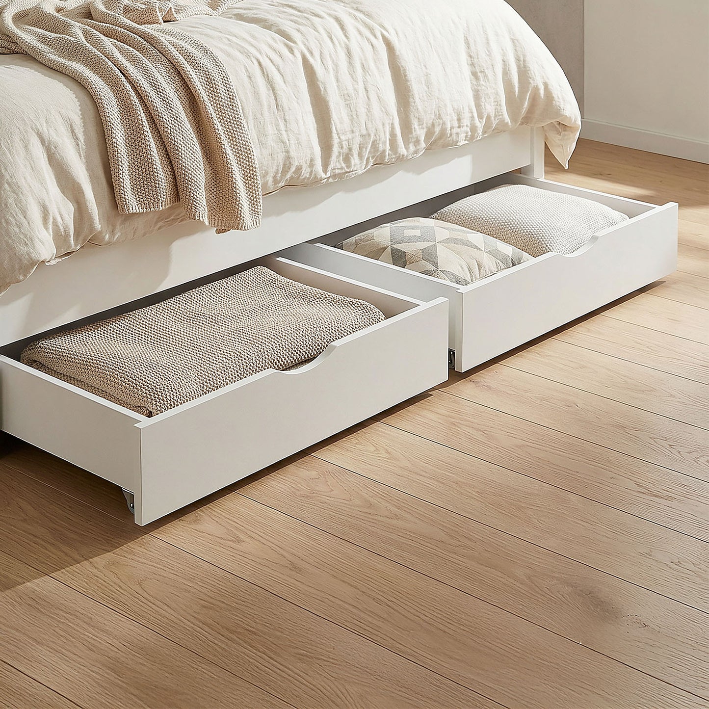 Bettkasten Holz Aufbewahrung mit Rollen Bett Schublade Weiss