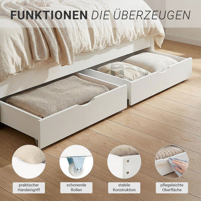 Bettkasten Holz Aufbewahrung mit Rollen Bett Schublade Weiss