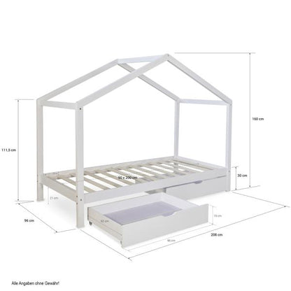 Kinderbett Hausbett 90x200 Kinderhaus Spielbett Holzbett Weiss Bettkasten