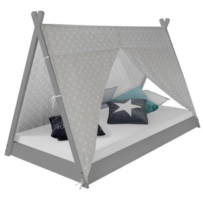 Kinderbett TIPI 90x200 Jugendbett grau Holzbett Kinderzimmer Stoff