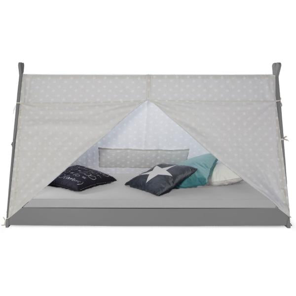 Kinderbett TIPI 90x200 Jugendbett grau Holzbett Kinderzimmer Stoff