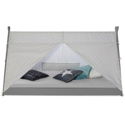 Kinderbett TIPI 90x200 Jugendbett grau Holzbett Kinderzimmer Stoff