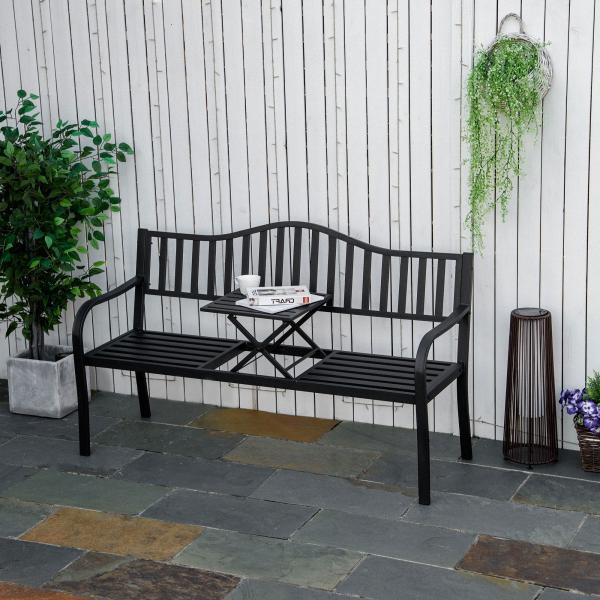 Gartenbank mit ausziehbarem Tisch Metall Schwarz - Palo24