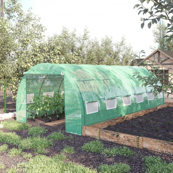 Foliengewächshaus Polytunnel 6 x 3 x 2 m begehbares Gewächshaus Folientunnel Treibhaus UV-Schutz Grün