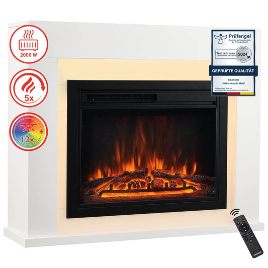 KAMINIO Elektrokamin MATTI Heizung, 3D-Flammeneffekt Weiss - Palo24