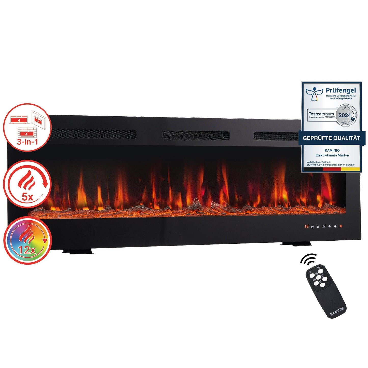 KAMINIO 3-in-1 Elektrokamin MARLON mit Heizung, 3D-Flammeneffekt - 60 Zoll - Palo24