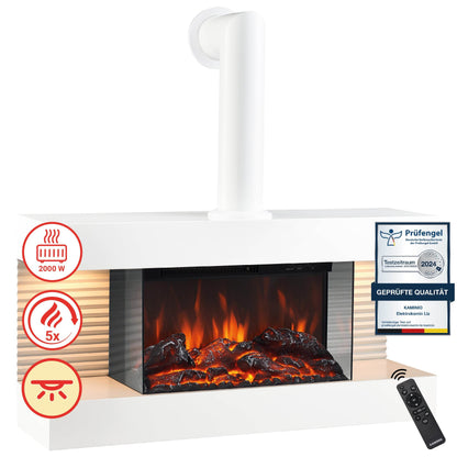 KAMINIO Elektrokamin LIZ mit Ofenrohr - Elektrischer Wandkamin mit Heizung Weiss - Palo24