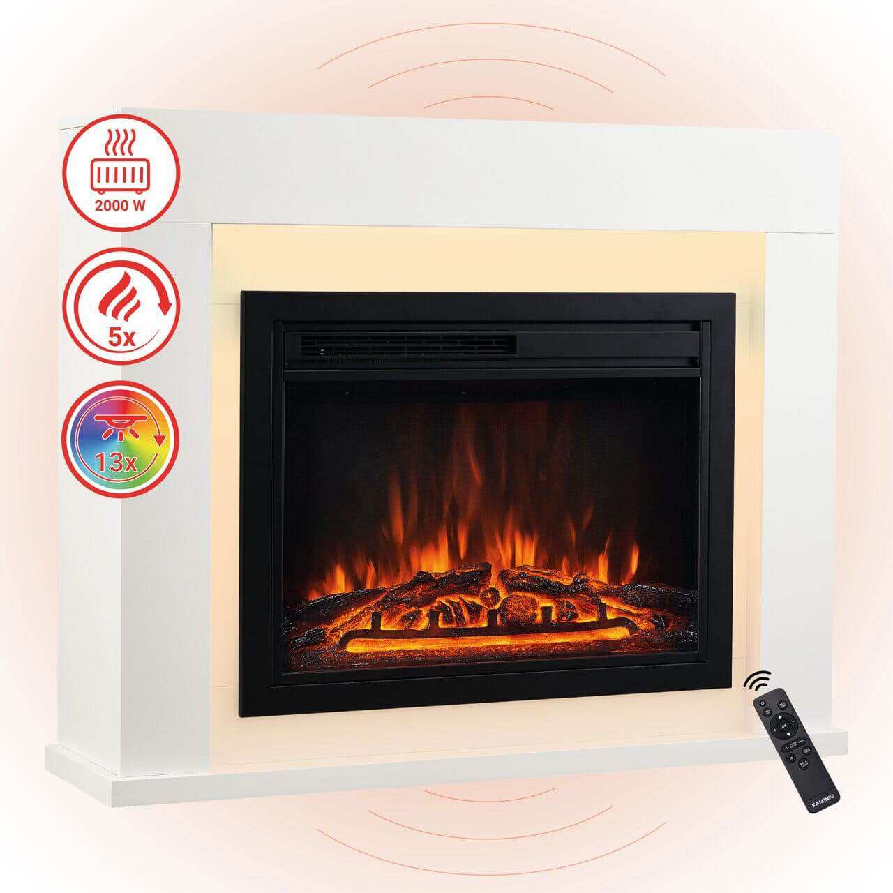 KAMINIO Elektrokamin MATTI Heizung, 3D-Flammeneffekt Weiss - Palo24