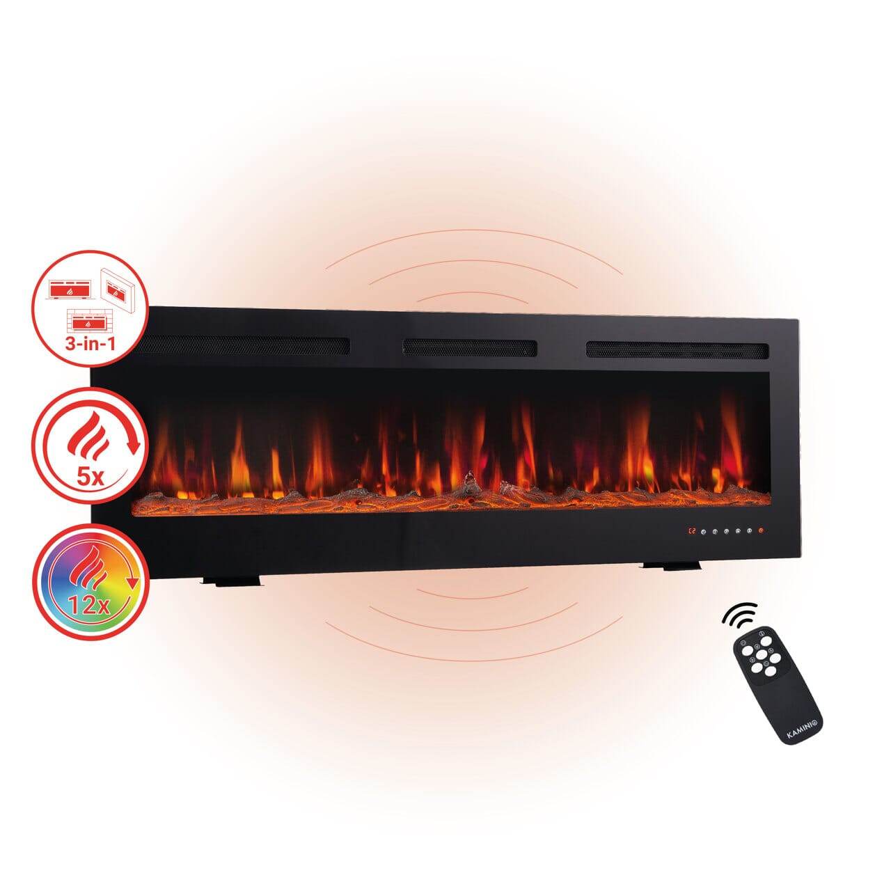 KAMINIO 3-in-1 Elektrokamin MARLON mit Heizung, 3D-Flammeneffekt - 42 Zoll - Palo24