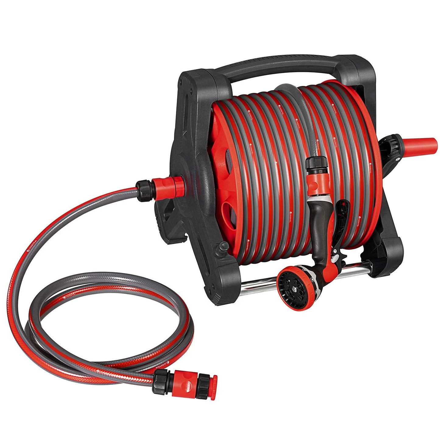 Enrouleur de tuyau mobile Basic 30 m en rouge Avec douchette multifonctionnelle