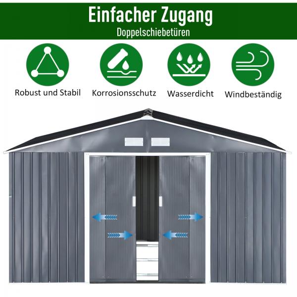 Gerätehaus Geräteschuppen grau 340 x 386 x 200 cm - Palo24