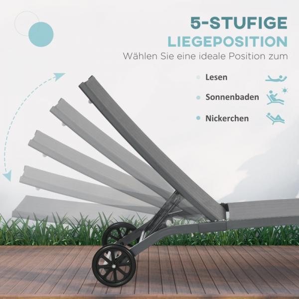 Sonnenliege, 5-stufig verstellbare Rücklehne, atmungsaktiver Stoff, Aluminiumrahmen, blau - Palo24