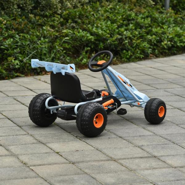 Go Kart Mit Pedal Kinderfahrzeug Tretauto mit Pedal für 3-8 Jahre Stahl Hellblau