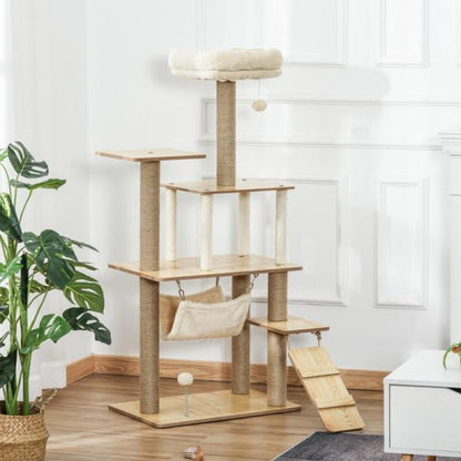 Kratzbaum Katzenbaum Kletterbaum Katzenhöhle 130 cm Plüsch Gelb - Palo24