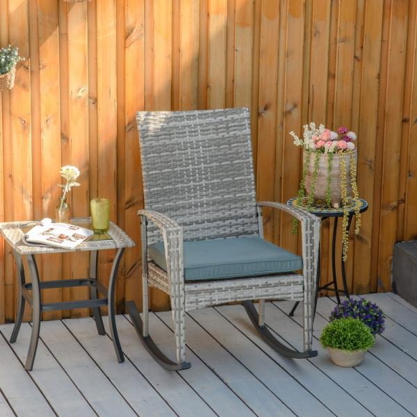 Schaukelstuhl Schwingsessel Gartenstuhl mit Kissen, Polyrattan+Metall - Palo24