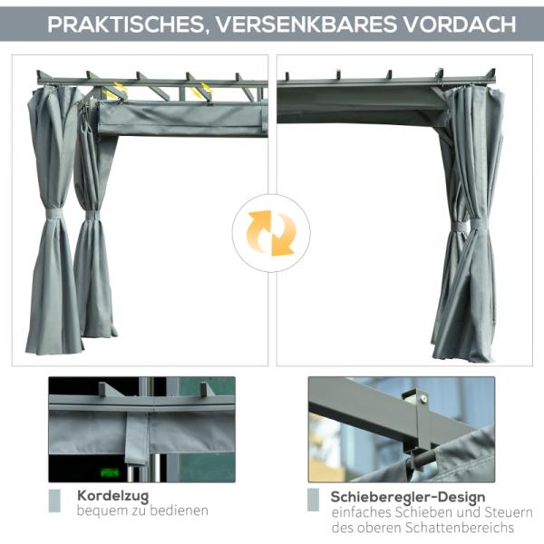 3,6 x 3 m Pergola-Pavillion Abnehmbare Dach Sonnenschutz Grau - Palo24