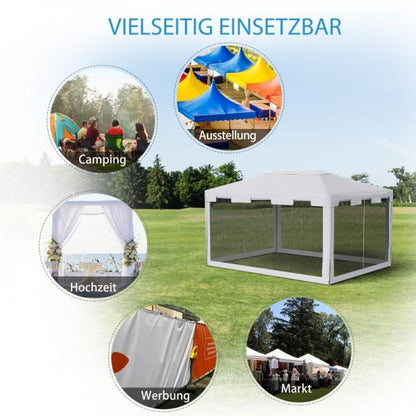 Pavillon Partyzelt Gartenpavillon Gartenzelt Festzelt mit Seitenwänden Metall PE Weiss + Schwarz 4 x 3 m