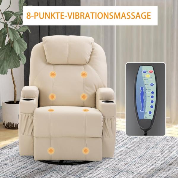 Fauteuil de massage électrique avec 5 modes de massage, fonction inclinable, mousse blanc crème