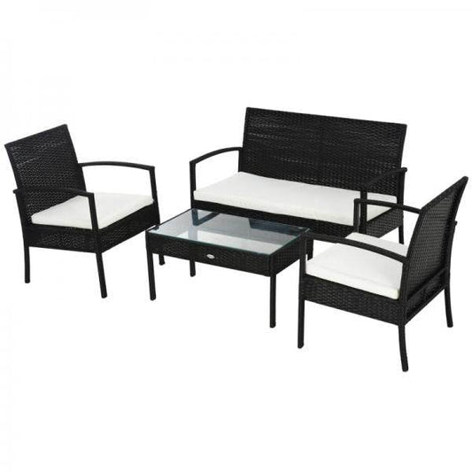 Polyrattan Sitzgruppe Gartenset Garnitur Sofa 7 tlg. mit Kissen Schwarz - Palo24