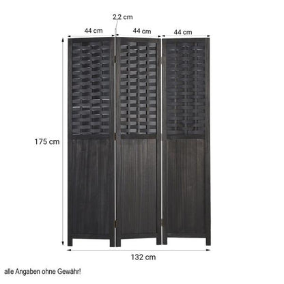 Paravent Raumteiler 3 teilig Holz Trennwand Rattan Sichtschutz Schwarz