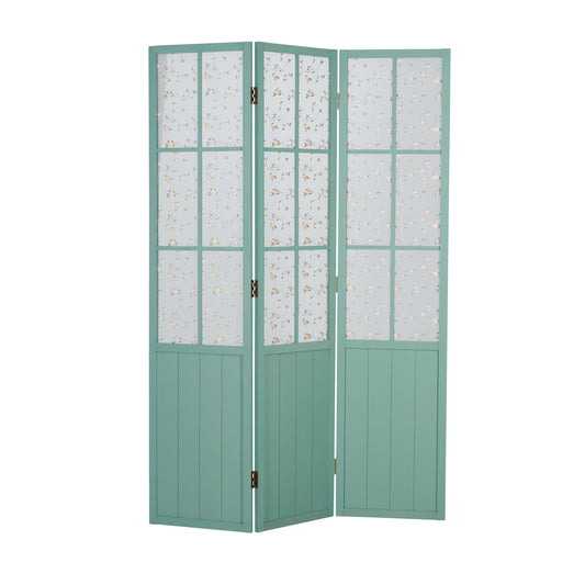 Paravent Türkis Landhausstil Blumenmuster 3 teilig Raumteiler Trennwand Sichtschutz