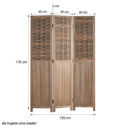 Paravent Raumteiler 3 teilig Holz Trennwand Rattan Sichtschutz Braun