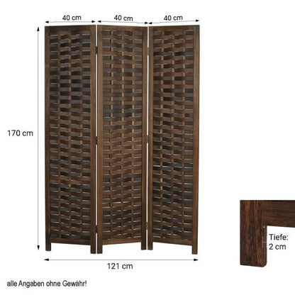 Paravent Raumteiler 3 teilig Holz Trennwand Rattan Optik Sichtschutz Braun