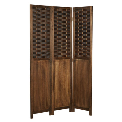 Paravent Braun Rattan-Optik | 3 teilig | Holz | Raumteiler Trennwand Sichtschutz