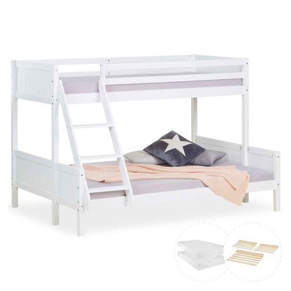 Etagenbett 90x200 und 140x200 Hochbett Weiss Holz mit Lattenrost 2 Matratzen