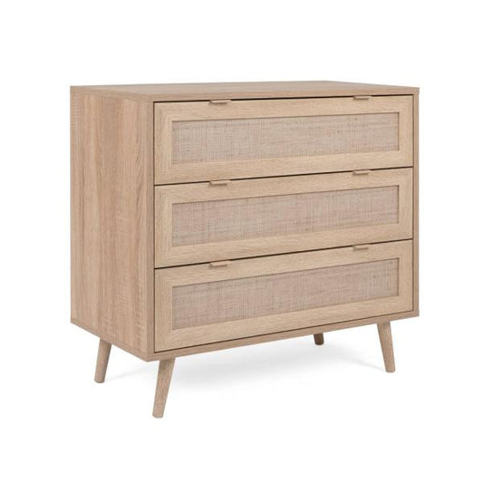 Cassettiera Credenza Marrone Rafia Legno Cassetti