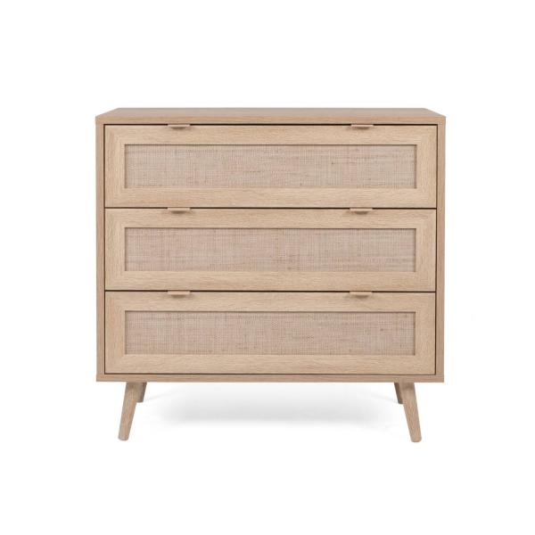 Kommode Sideboard Anrichte Braun Rafia Holz Schubladen