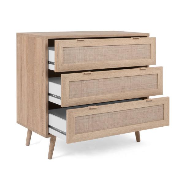 Kommode Sideboard Anrichte Braun Rafia Holz Schubladen