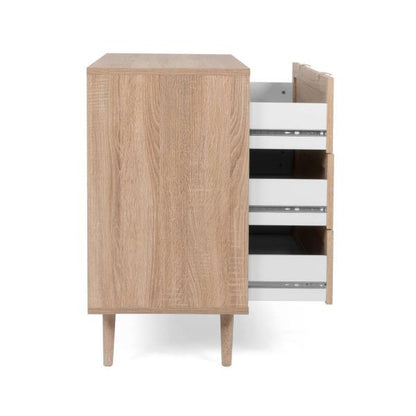 Kommode Sideboard Anrichte Braun Rafia Holz Schubladen